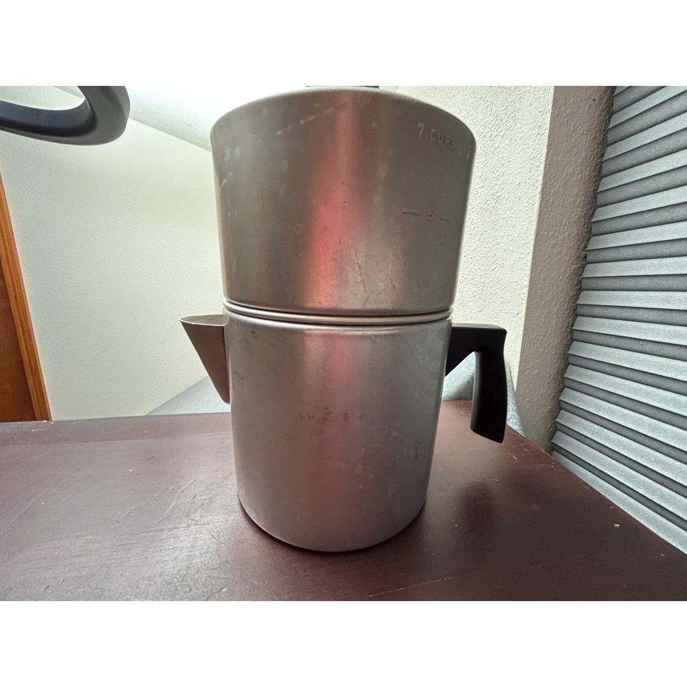 Vintage Mirro Rare Aluminum Drip Coffee Maker 7 Cup Stovetop Pot Black Handle